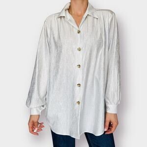 90s Joanna White Crepe Blouse Size‎ XL